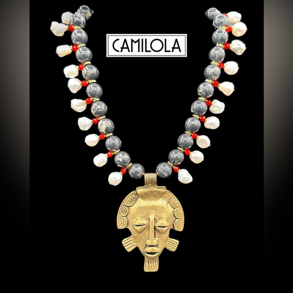 African Lady Warrior Maskstatement Necklace